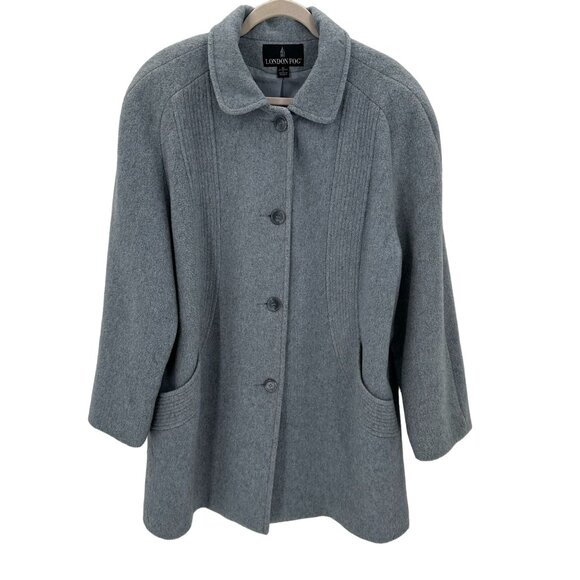 London Fog Womens Wool Blend Gray Long Sleeve Lined Coat Size 16 FLAW - Picture 1 of 13